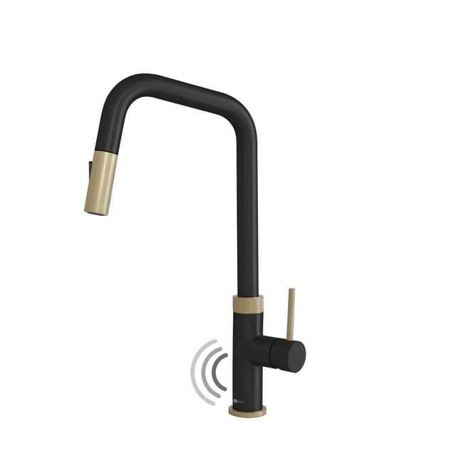 Stylish Single Handle Matte Black with Gold Pull Down Touchless Kitchen Faucet K-150NGM