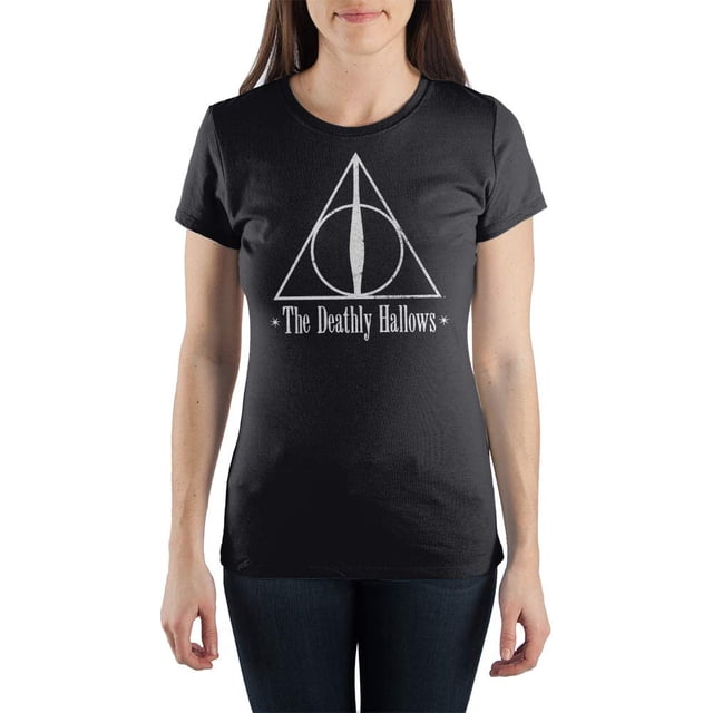 Harry Potter The Deathly Hallows Logo T-Shirt Noir pour Femme T-Shirt Shirt-Grand
