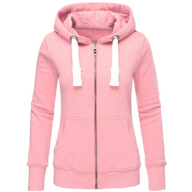 Pompotops Femmes Dames Sweat à Capuche Uni à Fermeture Éclair Manches Longues Pull Tops Chemise