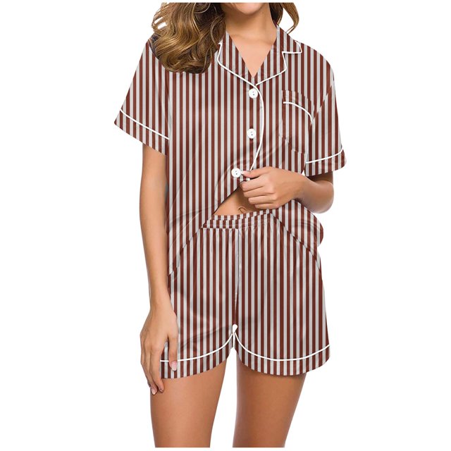 Yuyuzo Pajama Sets for Women 2 Piece Short Sleeve Button down Shirts Lounge Sets Color Block Soft Pj Sets