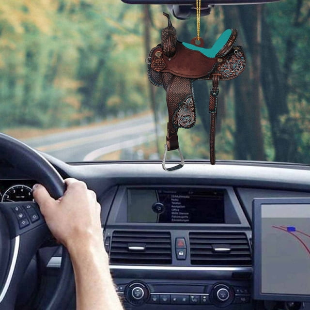 Wzzjkit Flat Western Saddle Cowboy Flat Pendant Car Rearview Mirror Backpack Accessories Pendant