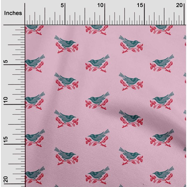 oneOone Polyester Lycra Fabric Branch & Bird Block Printed Fabric 1 Yard 56 Inch Wide