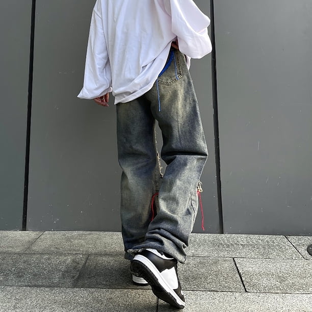 HBFAGFB Ripped Jeans Men Fashion Loose Wide Leg Street Denim Pants HBFAGFB Ripped Jeans Men Fashion Loose Wide Leg Street Denim Pants