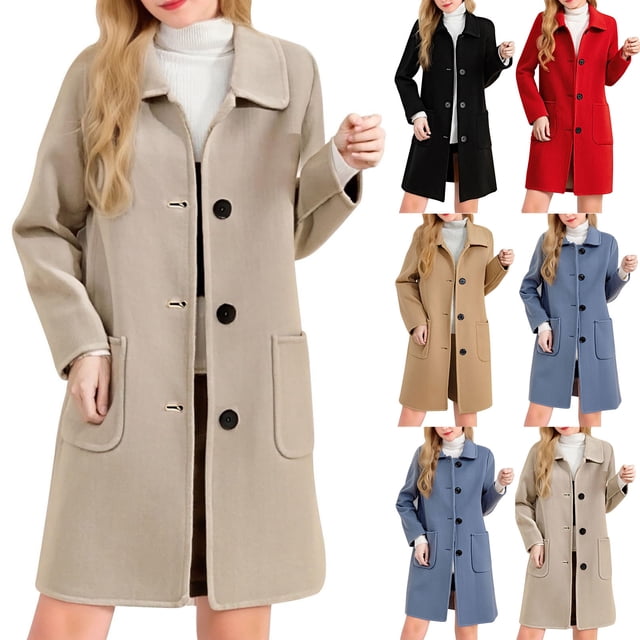 Yuyuzo Manteaux pour Femmes à Manches Longues, Col à Revers, devant Ouvert, Pardessus Élégant Mi-Long, Couleur Unie, Manteau Habillé avec Poches
