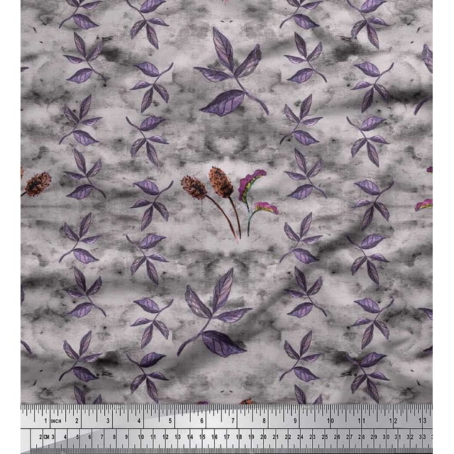 Soimoi Polyester Crepe Fabric Leaves Decor Fabric Printed Yard 52 Inch Wide