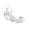 thumbnail image 1 of BLISSFUL STEP Women's Shoes Clear Slingback Rhinestone Peep Toe Block Heel Sandals Silver 7, 1 of 7