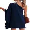 thumbnail image 3 of Women‘s One Shoulder Mini Dress Loose Batwing Sleeve Club Party Short Dress, 3 of 4