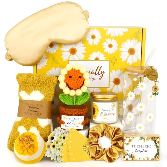 Gift Baskets for Women, Birthday Gifts for Women, Best Friend, Unique Sunflower Gift Box, Sending Sunshine Get Well Soon Gifts, Self Care Package Friendship Presents for Woman, Mom, Sister, Teen Girl