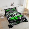 thumbnail image 4 of Erosebridal Ensembles de Literie Voiture de Course pour Garçons Double avec Couette pour Enfants Ados, Insert de Couette Drapeau de Course, Noir Vert, Réversible 3 Pcs, 4 of 7