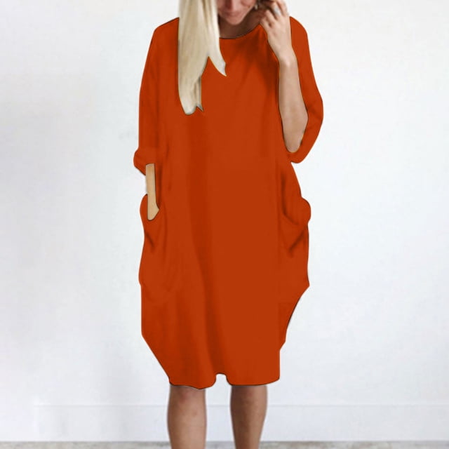LSLJS Robe Ample pour Femmes avec Poches, Col pour Dames, Hauts Longs Décontractés, Robe Grande Taille