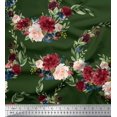 thumbnail image 1 of Soimoi Green Heavy Canvas Fabric Ranunculus & Penoy Floral Print Print Sewing Fabric By the Yard 58 Inch Wide, 1 of 1