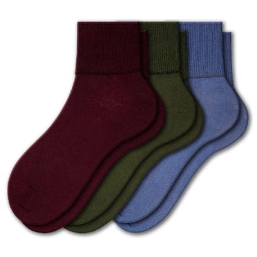 Sierra Socks Chaussettes pour Femmes Diabétiques 3 Paires 100 % Coton Cheville Revers Sans Couture Chaussettes à Bout (Assorties 1 (Vin/bleu/vert), Taille de Chaussette : 12; Convient à la Pointure : 11-12)