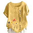 thumbnail image 1 of Pisexur Hauts d'Été pour Femmes, Hauts pour Femmes, Hauts de Sortie pour Femmes, Hauts pour Dames, T-Shirt d'Été pour Femmes à Col Rond, Manches Courtes, Décontracté, Mode, Imprimé, à Boutons, Jaune, TG, 1 of 5