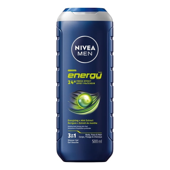 NIVEA MEN Energy Gel Douche pour le Corps / Gel Douche 3-en-1 pour Hommes (Corps, Visage & Cheveux)