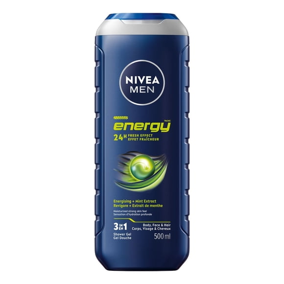 NIVEA MEN Energy Gel Douche pour le Corps / Gel Douche 3-en-1 pour Hommes (Corps, Visage & Cheveux)