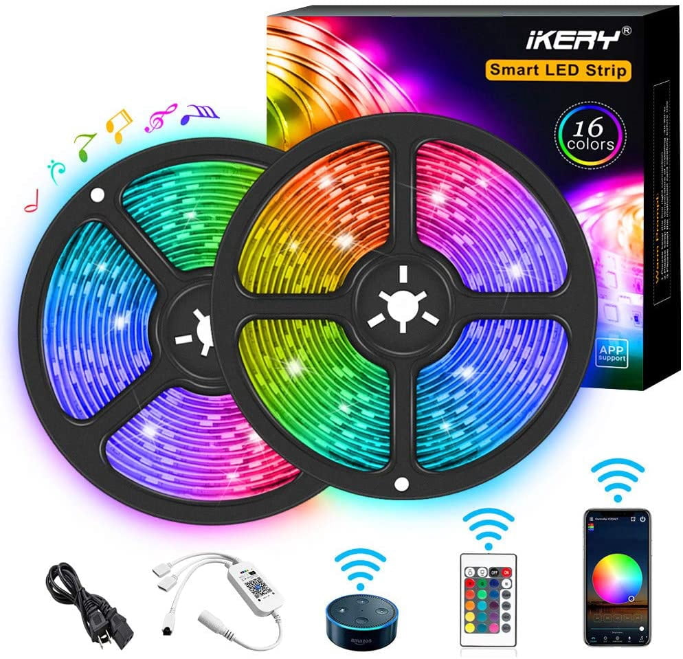 WiFi LED Strip Lights 10m/32.8ft, Smartphone Controlled LED Strip Kit RGB Waterproof IP65 150 LEDs 5050 LED Lights, Music Sync, Voice Control Compatibwith Echo, GoogAssistant, IFTTT