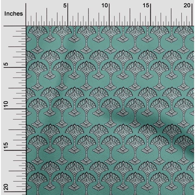 oneOone Cotton Poplin Fabric Floral Block Printed Fabric 1 Yard 42 Inch Wide