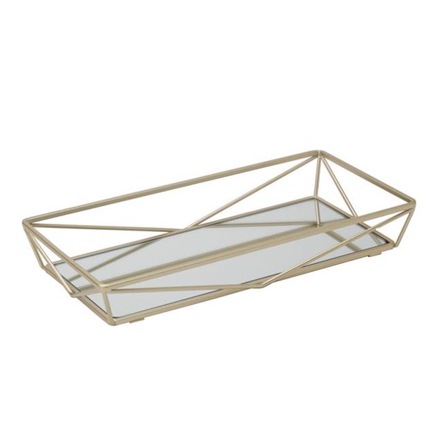 Home Details 26418-SGOLD Geometric Design Mirror Vanity Tray, Gold