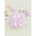 thumbnail image 2 of Faithtur Kid Baby Girl Romper Sleeveless Rabbit Print Casual Spring Summer Bodysuit + Bow Headband, 2 of 9