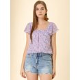 thumbnail image 2 of INSPIRE CHIC Women's Chiffon Square Neckline Ruffle Sleeve Floral Top, 2 of 6