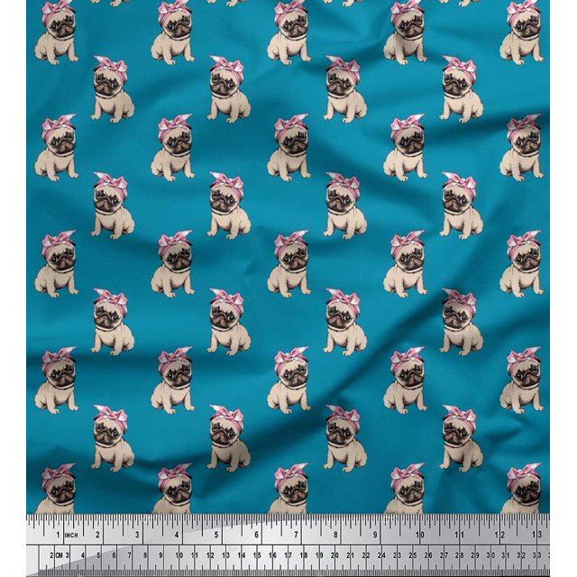 Soimoi Rayon Crepe Fabric Pug Dog Print Fabric by The Yard 46 Inch Wide