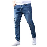 Men's Jeans Men's Spring Summer Breathable Slim Fit Stretch Denim Casual Skinny Jeans Jeans Homme Slim Blue S