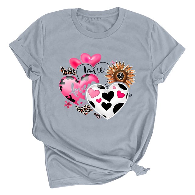 Meichang T-Shirts de la Saint-Valentin pour Femmes, T-Shirts Graphiques Amusants avec Amour, Hauts pour Femmes à Manches Courtes, Col Rond, T-Shirts de Printemps