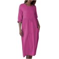 thumbnail image 1 of Ersazi Robe pour Femmes, Printemps, Couleur Unie, Manches Trois-Quarts, Col Rond, Décontractée, Ample, avec Poches, en Liquidation, Rose Vif, TG, 1 of 8
