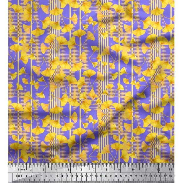 Soimoi Poly Georgette Fabric Stripe & Buttercup Floral Printed Fabric 1 Yard 52 Inch Wide