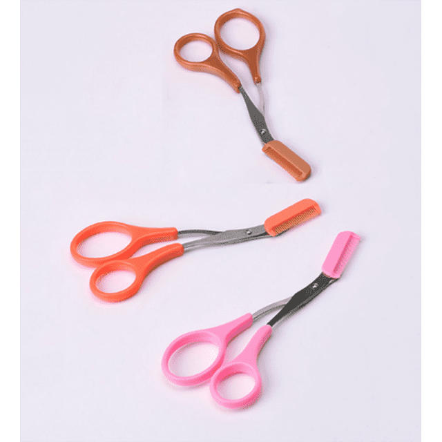 3 PCS Stainless Steel Eyebrow Shaping Cut Scissors Comb Hair Remover Beauty Tool,Pink, Brown, Orange