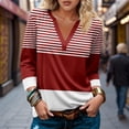 thumbnail image 2 of cfhntfmh Hauts à Manches 3/4 pour Femmes Automne 2024 Chemises Habillées Tendance à Blocs de Couleur T-Shirts Décontractés à Col en V, 2 of 5