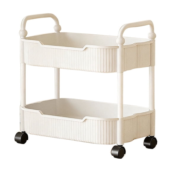 Amzcrzy 2 Tier Rolling Cart with Armrests, Kitchen Rolling Storage Cart Bathroom Storage Rack Toilet Toiletries Storage Shelf Multifunctional Movable Trolley Storage Organizer for Room Office Dorm