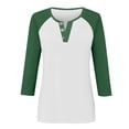 thumbnail image 4 of ManxiVoo Relaxed Fit Womens Top V Neck 3 4 Sleeve Button Front Shirt with Raglan Sleeves for Summer L Size Green, 4 of 5