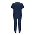 thumbnail image 4 of Yanlir Ensemble Deux Pièces pour Femmes, Blouse à Manches Courtes Boutonnée, Couleur Unie, Col en V et Pantalon à Bas Resserré, Mode (Bleu Foncé, 2TG), 4 of 6