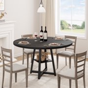 QinaQin 47-Inch Round Dining Table, Seating 4, Farmhouse Style Kitchen Table, Modern Dining Table with Metal Legs, Suitable for Small Kitchen and Dining Spaces (Chairs Not Included)
