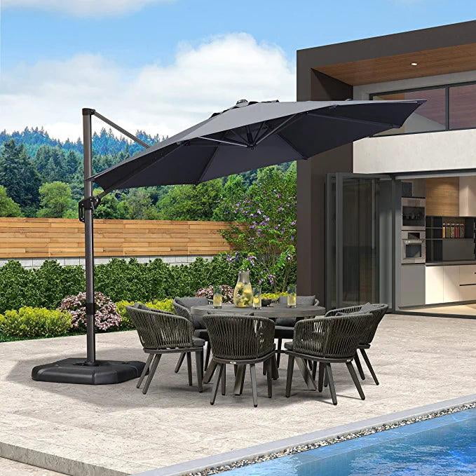 PURPLE LEAF Parasol Déporté Rond de 11 Pi pour Terrasse Extérieure, Grand Parasol Suspendu, Parasol en Aluminium avec Rotation à 360°, Parasol de Jardin et de Piscine Ajustable, Gris