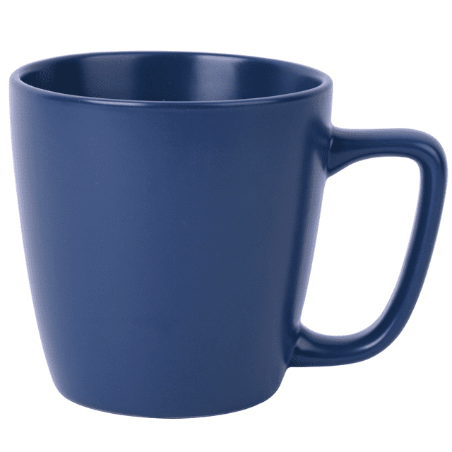Mainstays Alessandra Tasse en Grès Bleu Mat 14,4 Oz Montrée sur un Profil Latéral Centré avec une Finition en Grès Bleu Mat et une Grande Poignée, Va au Lave-Vaisselle et au Micro-Ondes, Conçue pour la Vaisselle pour Café Ou Thé et Convient pour Servir des Boissons Chaudes.