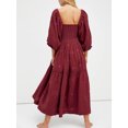 thumbnail image 4 of Kmbangi Robe Longue Décontractée d'Été pour Femme, Fleurs Brodées 3D, Encolure Carrée, Manches Bouffantes, Robe Mode Dos Nu, Robe Trapèze, 4 of 9
