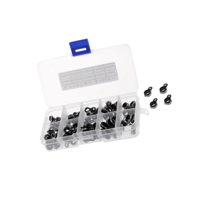Ensemble de Réparation de Canne 100 Pcs, Taille Mixte, Anneau de Pêche, Guides de Construction de Canne, Embouts d'Anneau de Ligne 4,8-6,6 mm