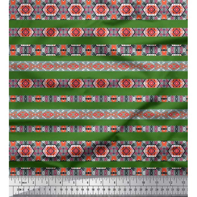 Soimoi Polyester Crepe Fabric Aztec Southwestern Print Fabric by The Yard 52 Inch Wide