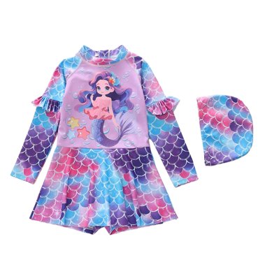 Riforla Toddler Girl Swimsuit Girls Long Sleeve One Piece Bathing Suit with UPF 50 Sun Rash Guard for Kids Beach Pool Style Ages 4-10 Years Girls Swimwear Dark Purple 9-10 Years