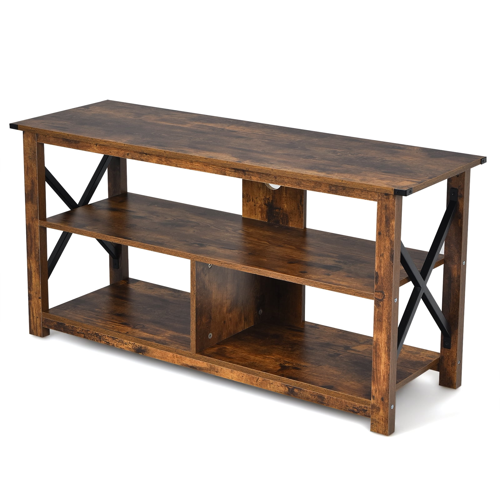Patiojoy 3-Tier Industrial Media Stand TV Stand With Open Shelves for TV's Up to 55"