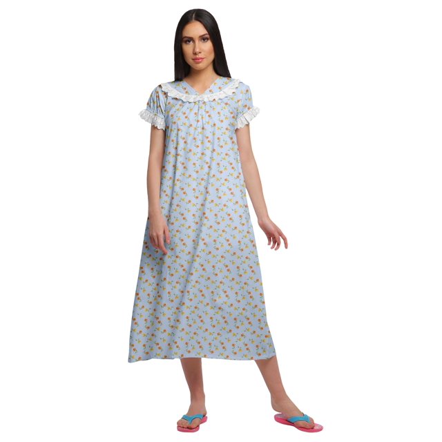 Moomaya Chemise de Nuit en Coton Imprimée pour Femmes à Manches Courtes