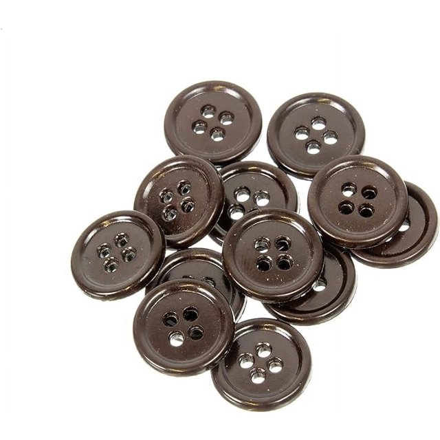 Mibo 12 Pcs Rond en Mélamine Buttons avec Rebord - 24 L (15 mm) - 4 Trous - Brun