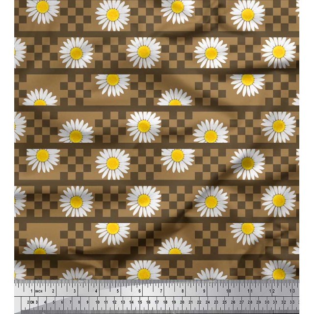 Soimoi Modal Satin Fabric Stripe,Square & Daisy Floral Printed Fabric 1 Yard 42 Inch Wide