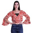 thumbnail image 4 of Moomaya Haut Court Imprimé pour Femmes Style Enveloppant Manches Longues à Volants Blouse d'Été Décontractée, 4 of 5