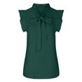 thumbnail image 4 of Dealovy Work Tank Tops for Women Cap Sleeve Ruffle V Neck Lace up Dressy Casual Solid Color Blouses, 4 of 7