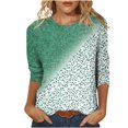 thumbnail image 1 of Pompotops T-shirt Ample à Imprimé Léopard pour Femme, Manches 3/4, Col Rond, Haut Décontracté, Liquidation, 1 of 5