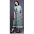 thumbnail image 3 of Bimba Robe Anarkali Imprimée à Blocs Feuilles Bleues et Fleurs Kurti Longue pour Femmes Indienne Ligne A Haut Décontracté Tunique -Grand, 3 of 5