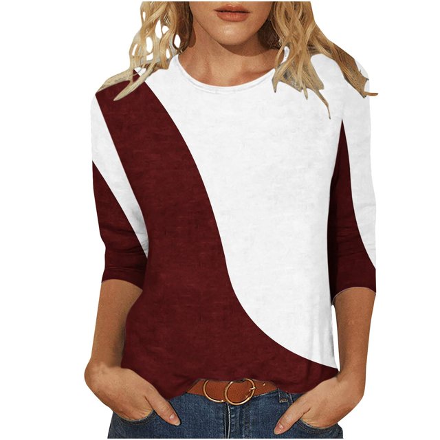 Hauts à Manches 3/4 pour Femmes Mode Imprimée T-Shirt Ample Mi-Longueur Blouse à Manches 3/4 Col Rond Hauts Décontractés T-Shirts en Coton T-Shirts pour Femmes Mode